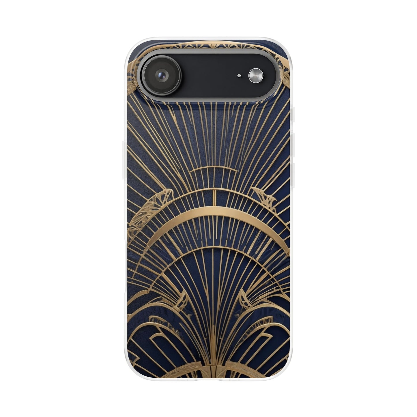 Art Deco Fan Motif Phone Case - Navy & Gold Luxury Design