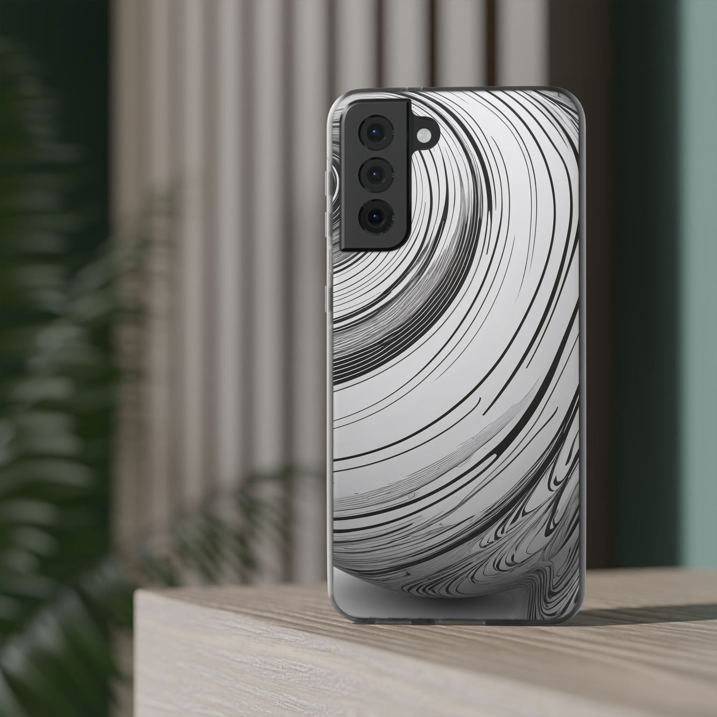 Warped Fine Line Pattern Phone Case - Minimal Black on White Optical Design