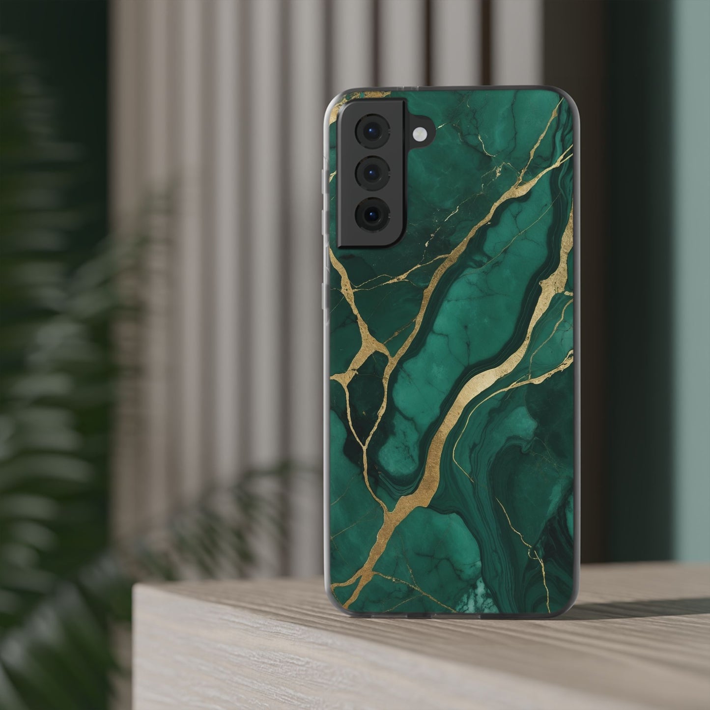 Green Marble & Gold Vein Phone Case - Luxe Stone Texture Pattern