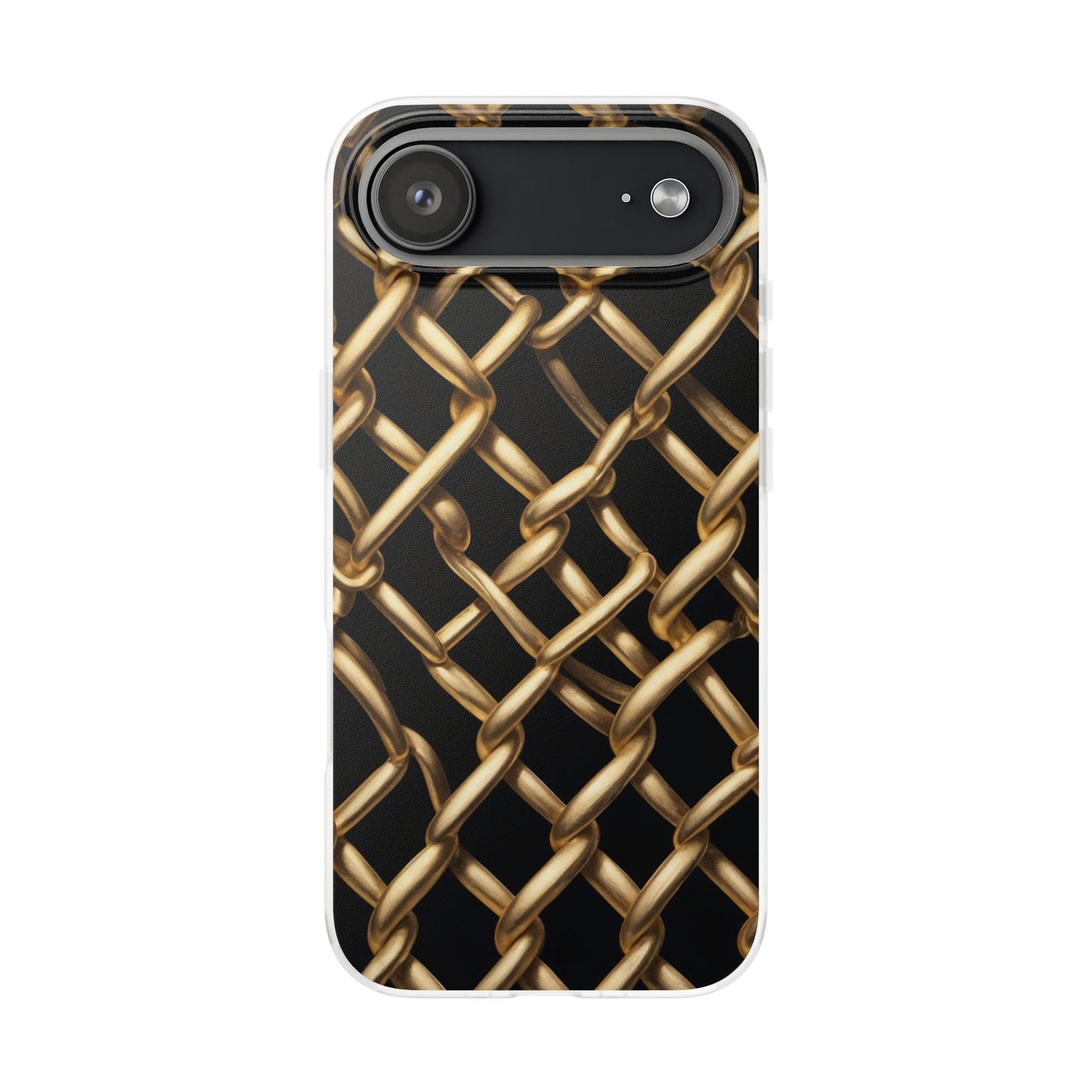 Gold Chain Link Pattern Phone Case - Matte Black Luxury Design