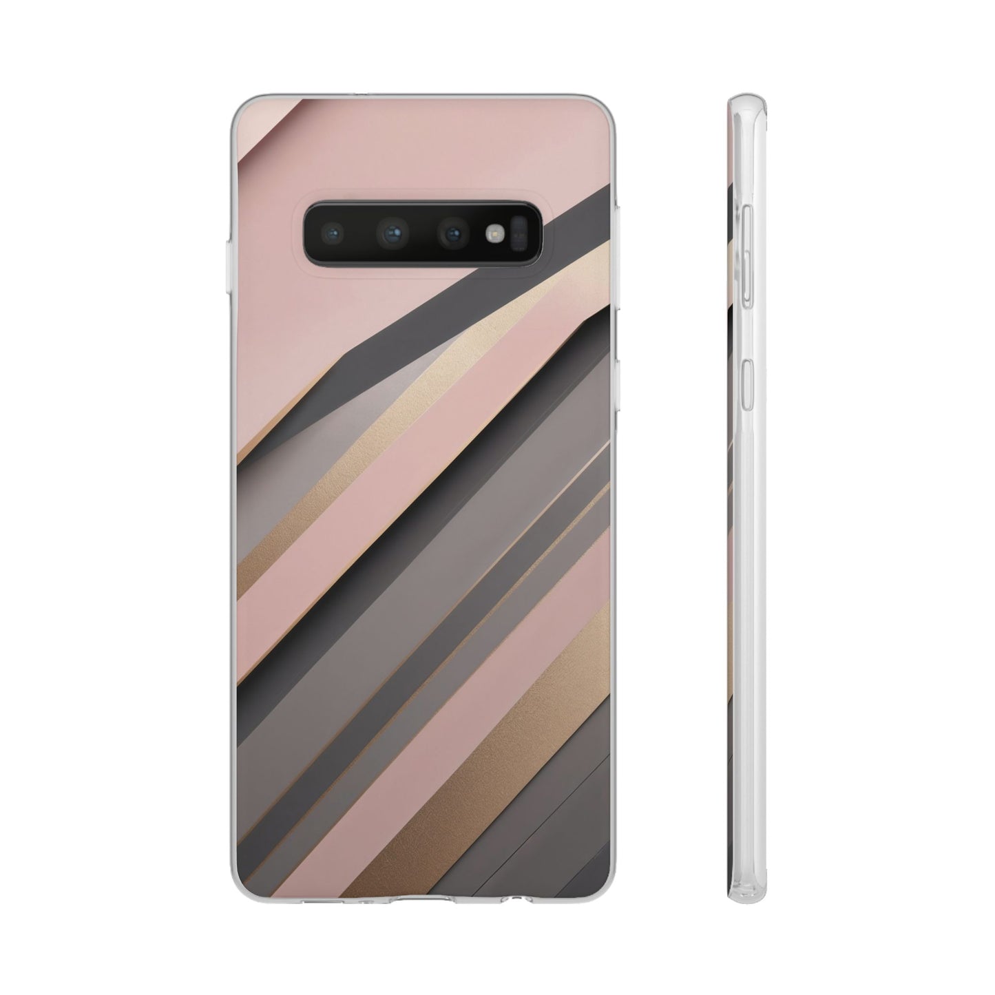 Diagonal Stripe Gradient Phone Case - Blush Pink & Grey with Gold Accents