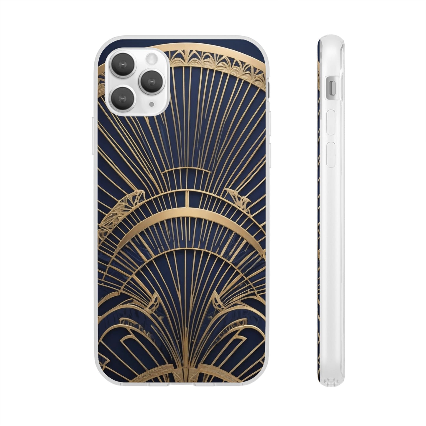 Art Deco Fan Motif Phone Case - Navy & Gold Luxury Design