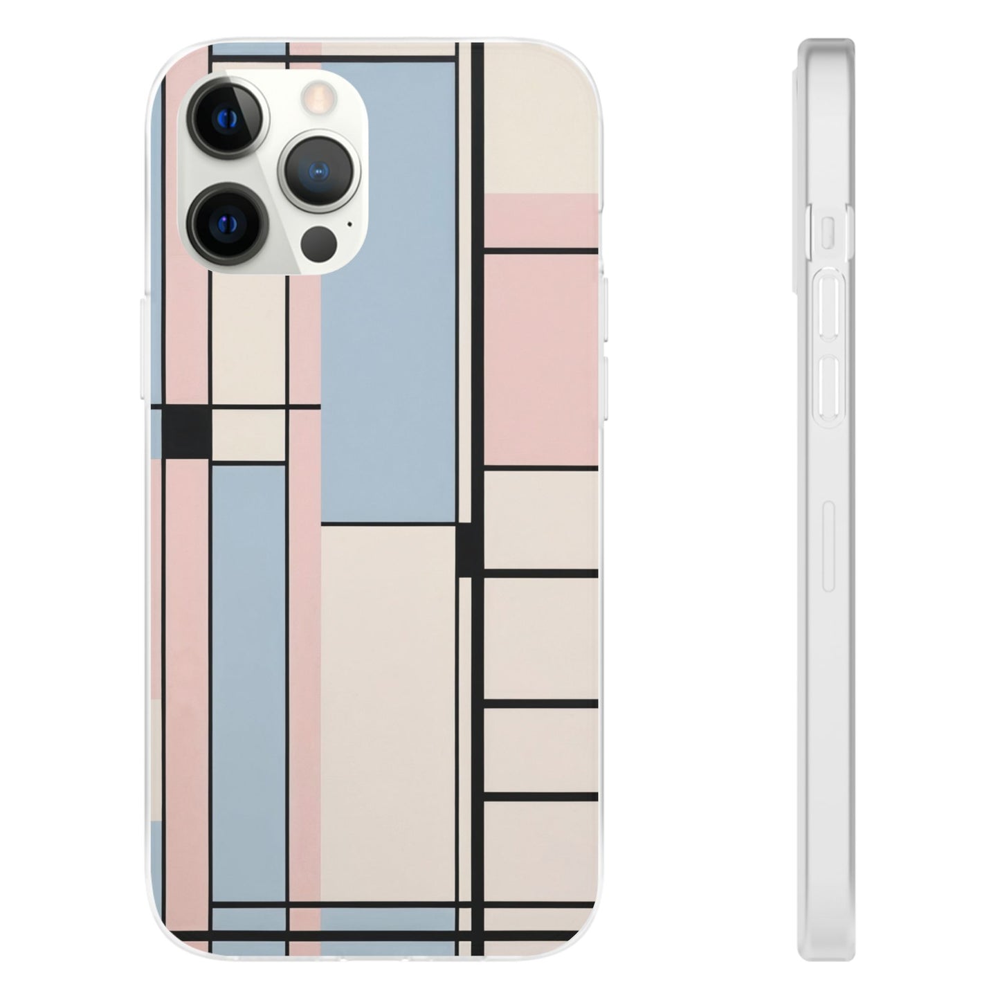 Muted Pastel Mondrian-Style Phone Case - Soft Blue, Pink & Cream