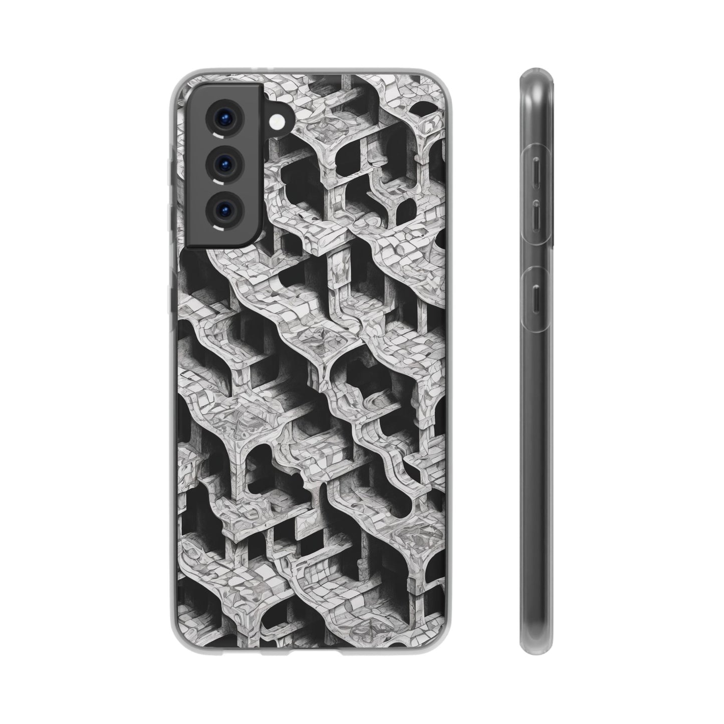 Escher-Style Tessellation Phone Case - Black & White Geometric Illusion