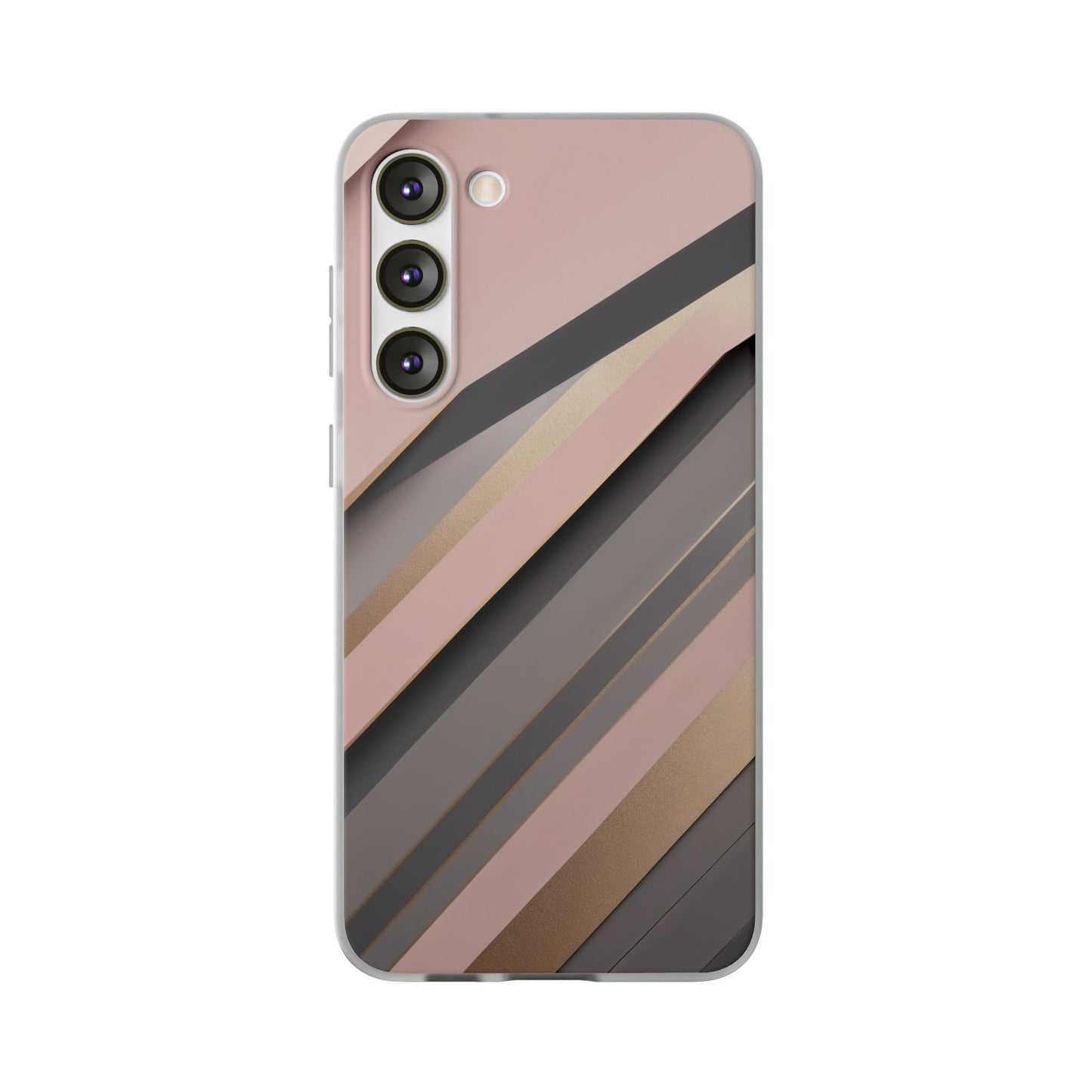 Diagonal Stripe Gradient Phone Case - Blush Pink & Grey with Gold Accents