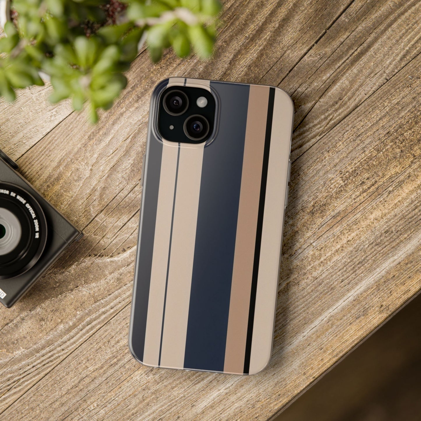 Minimalist Colour Block Stripe Phone Case - Navy, Beige & Charcoal
