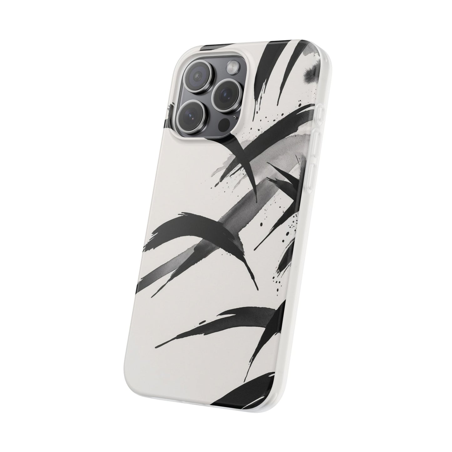 Japanese Ink Brush Strokes Phone Case - Minimal Black & White Abstract