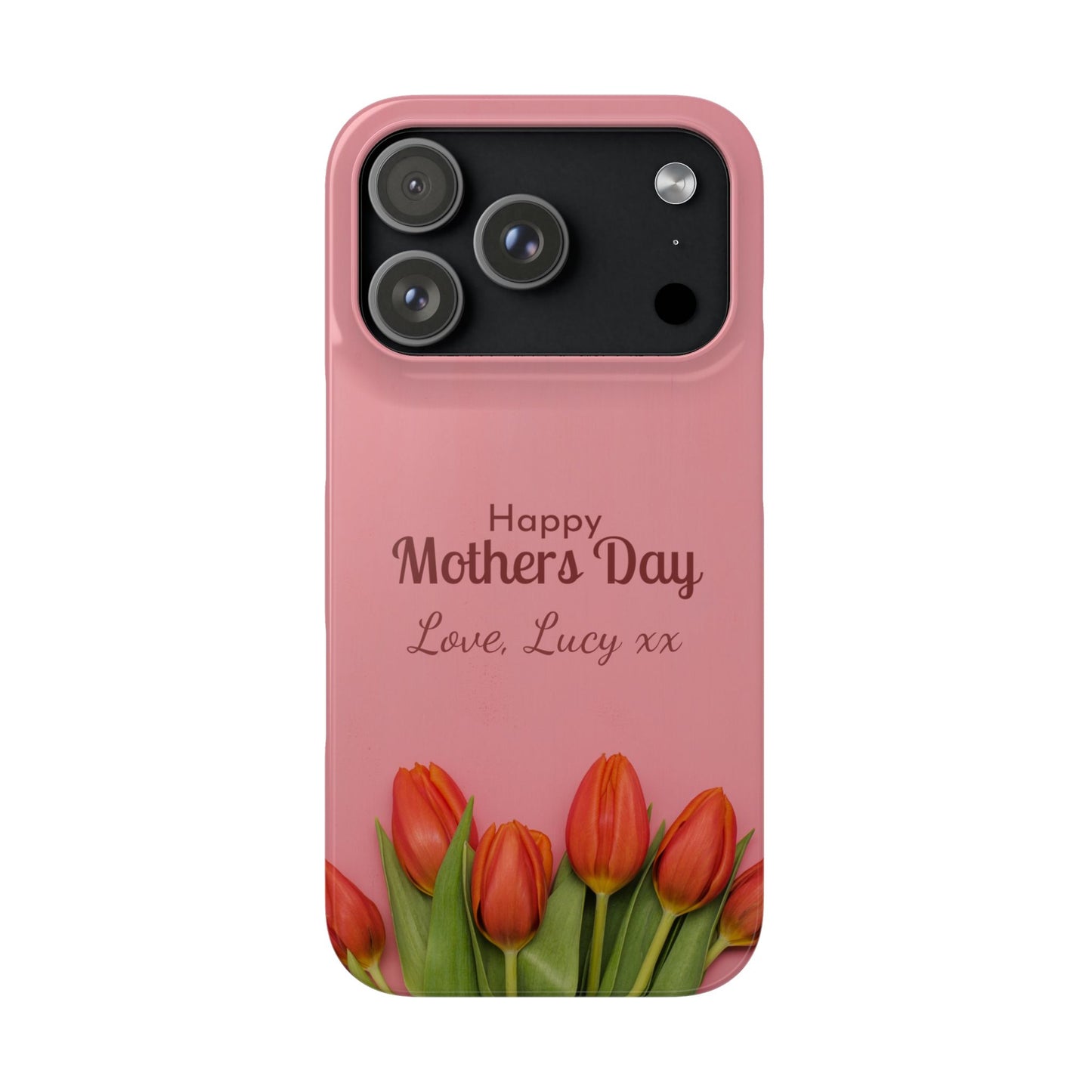 Personalised Mother’s Day iPhone Case - Pink Tulip Floral Design with Custom Name
