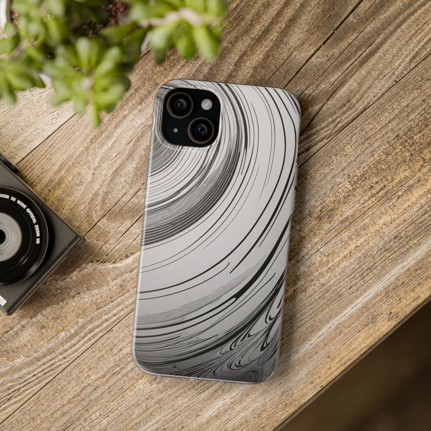 Warped Fine Line Pattern Phone Case - Minimal Black on White Optical Design