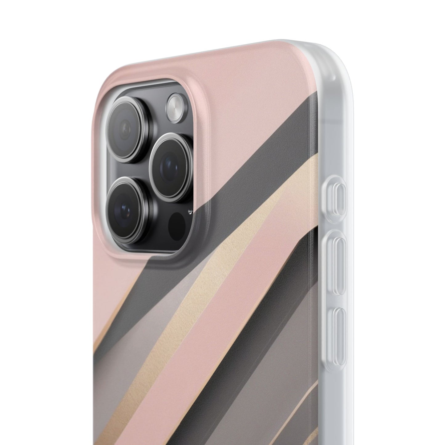 Diagonal Stripe Gradient Phone Case - Blush Pink & Grey with Gold Accents
