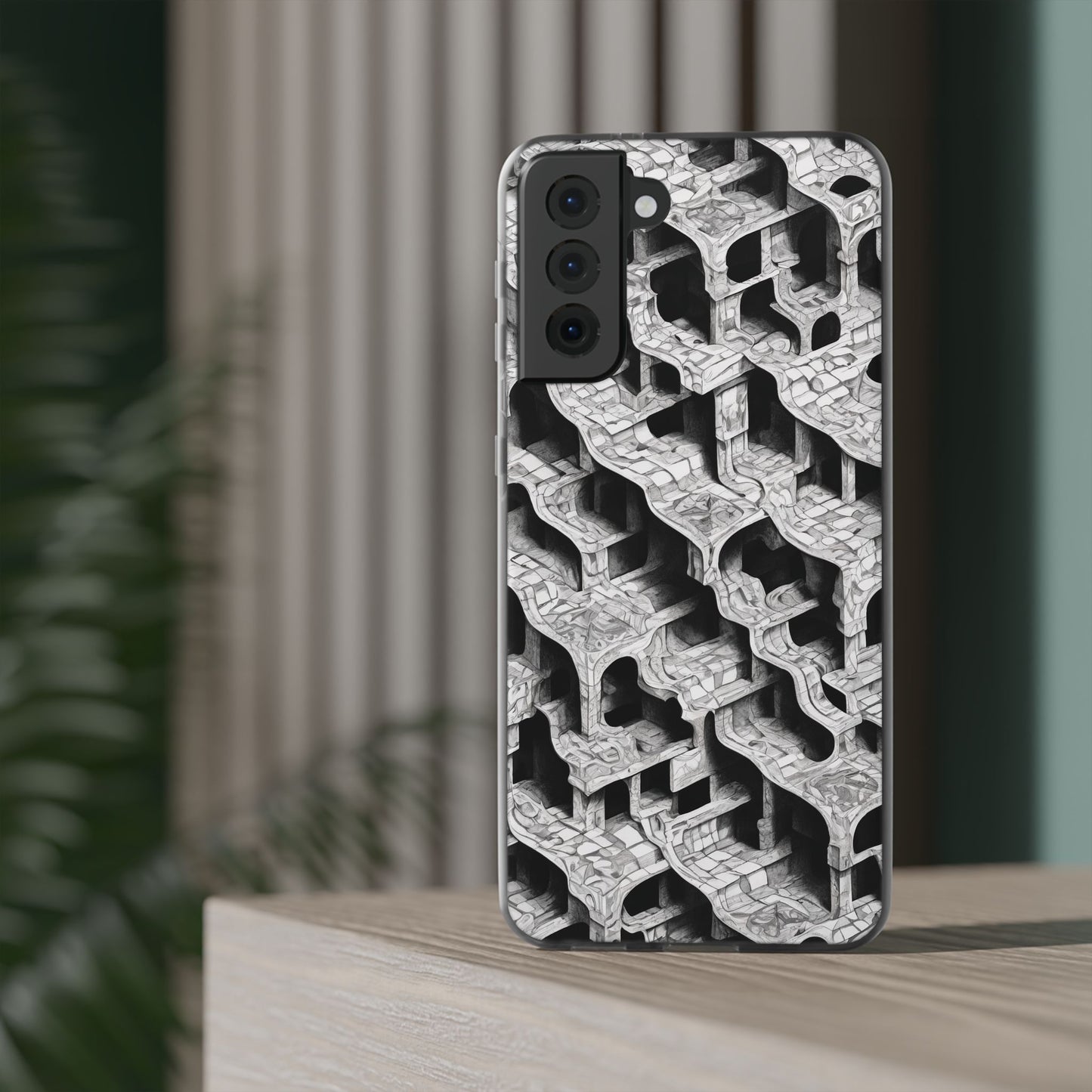 Escher-Style Tessellation Phone Case - Black & White Geometric Illusion
