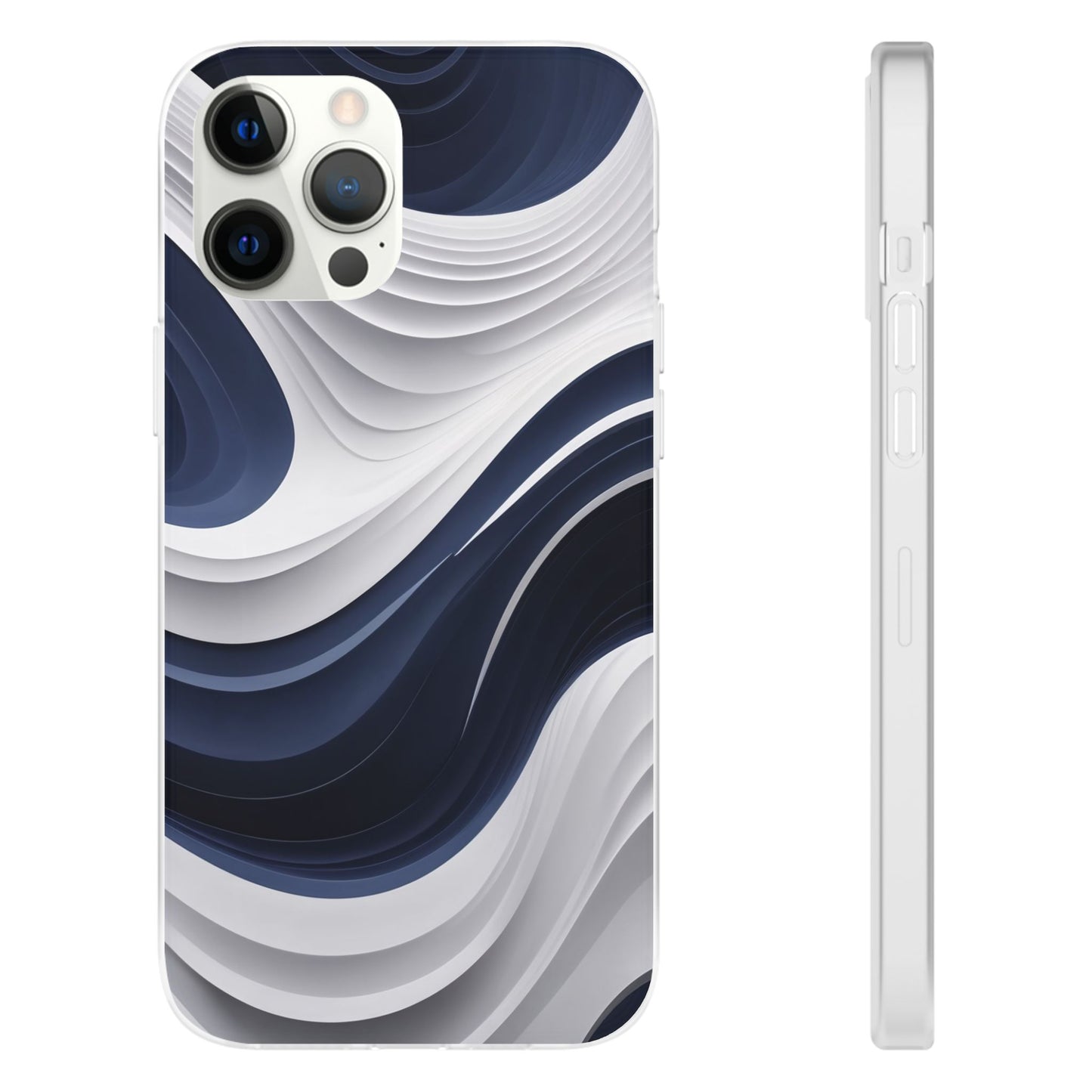Fluid Wave Distortion Gradient Phone Case - Grey to Navy Abstract Pattern