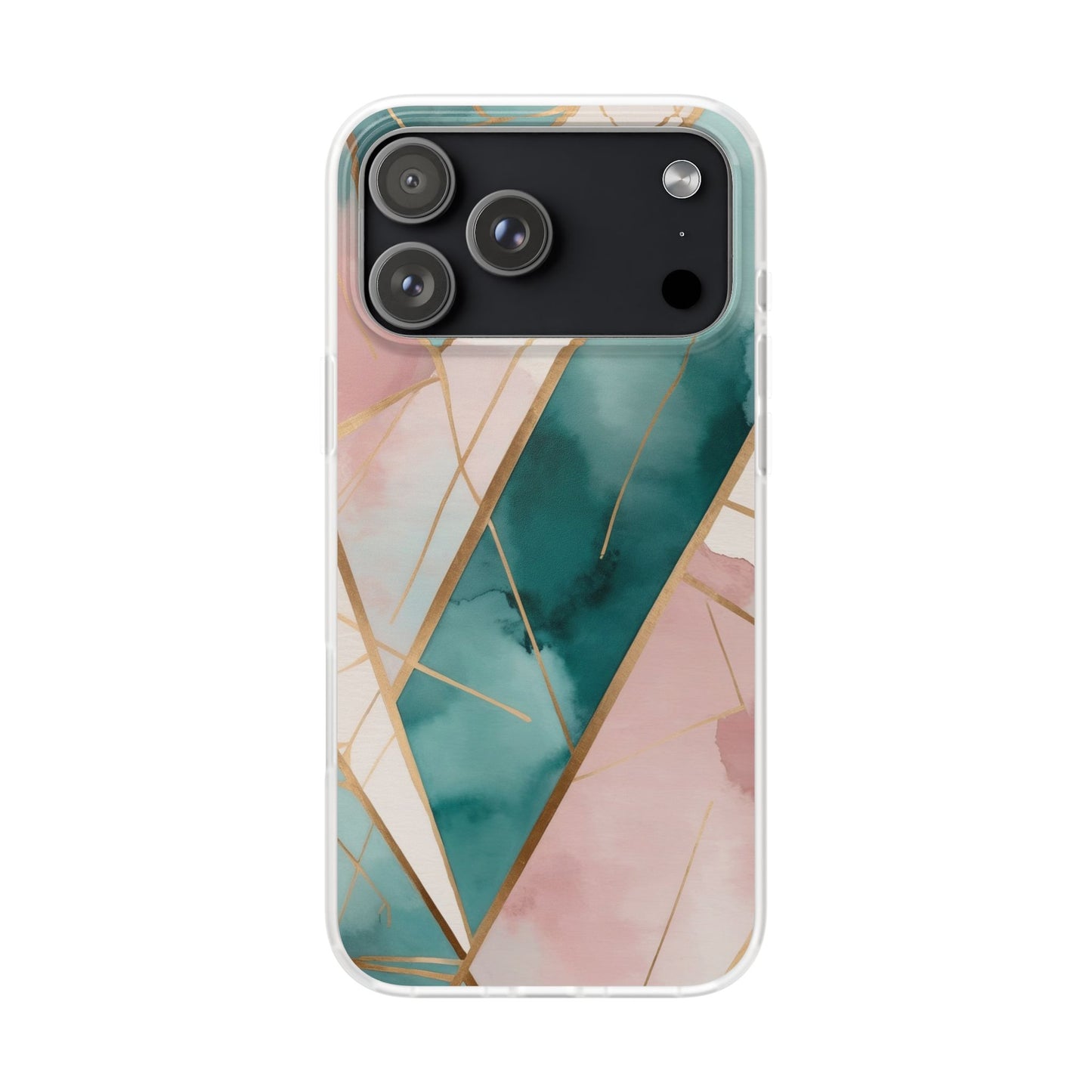 Watercolour Wash & Geometric Gold Lines Phone Case - Pink, Teal & Cream