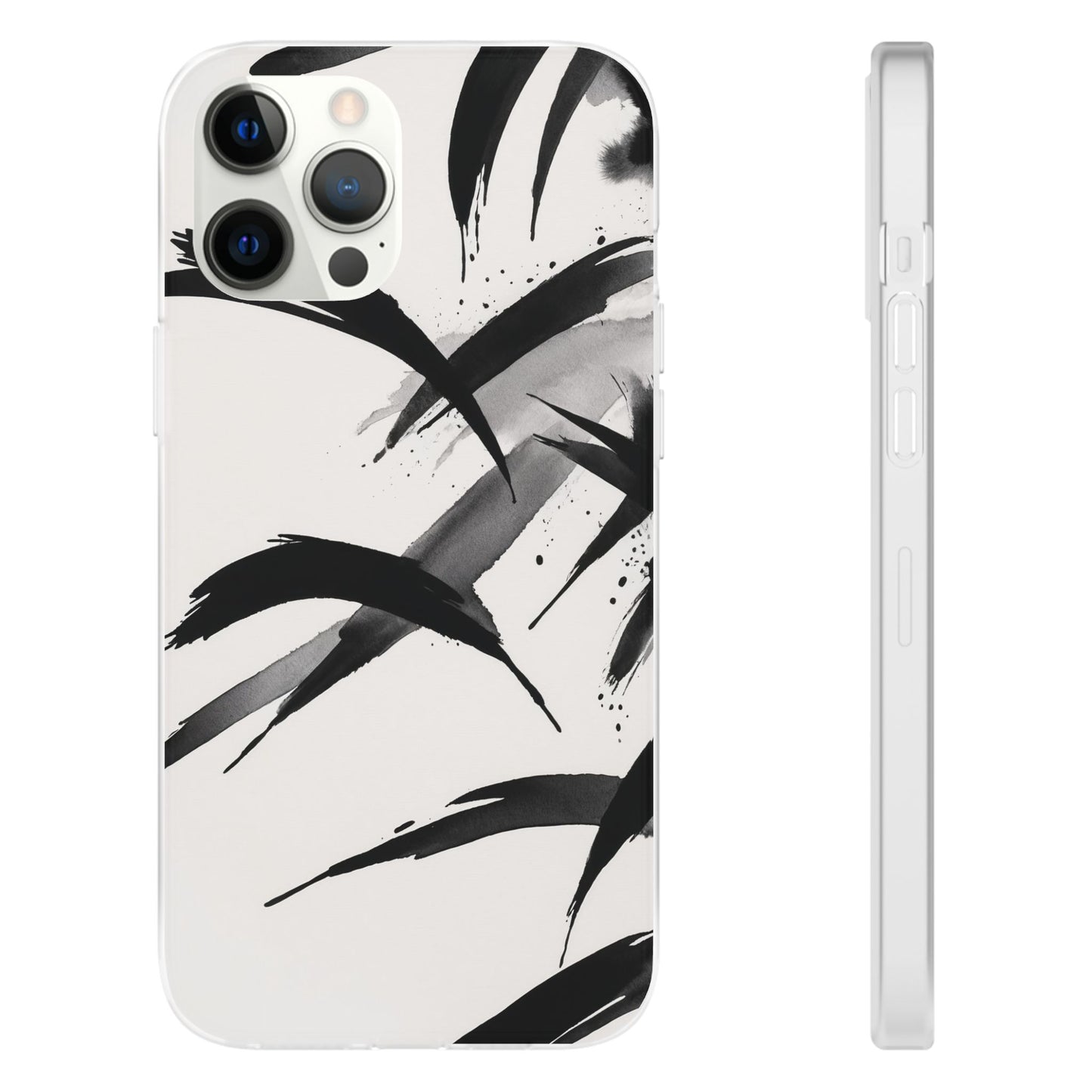 Japanese Ink Brush Strokes Phone Case - Minimal Black & White Abstract