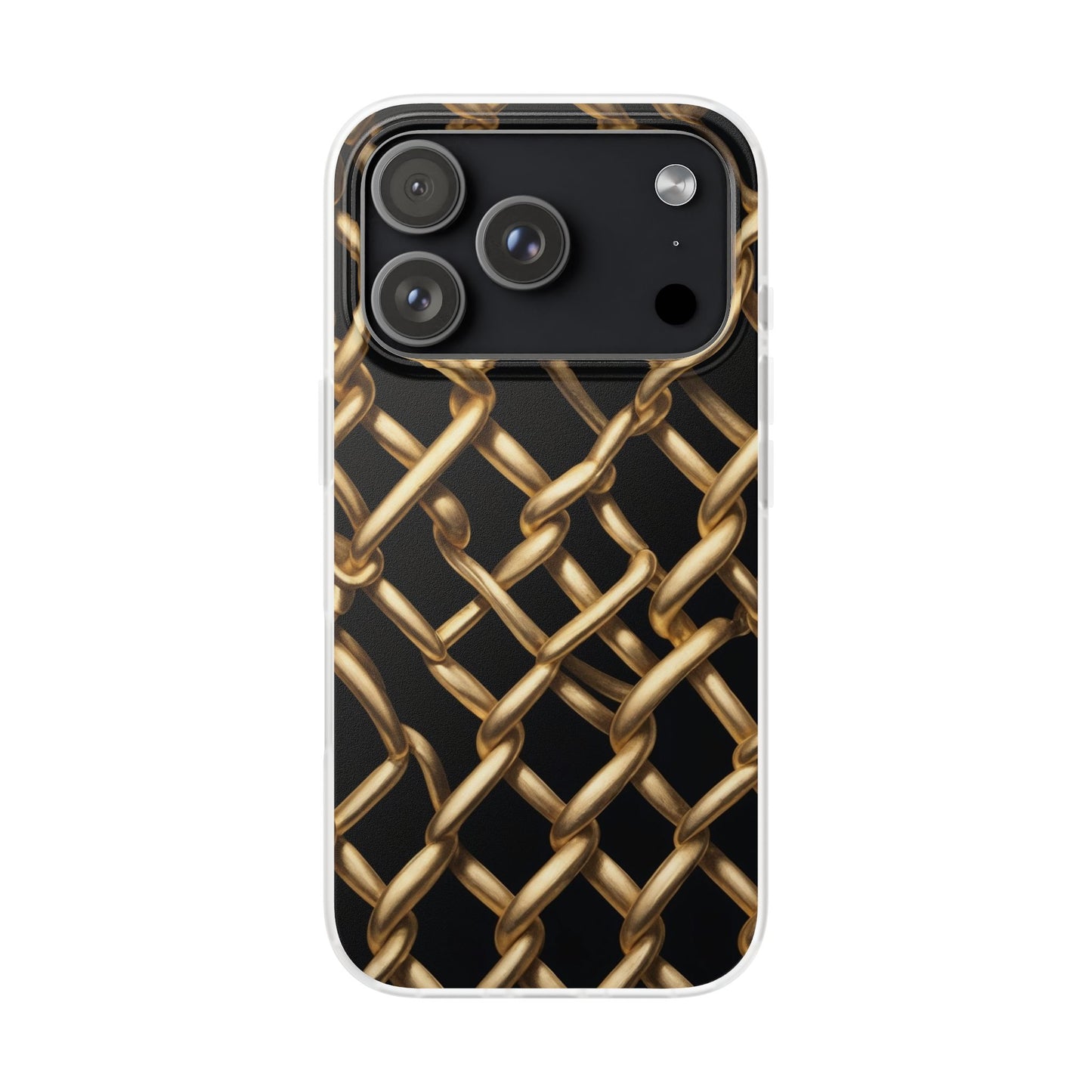 Gold Chain Link Pattern Phone Case - Matte Black Luxury Design