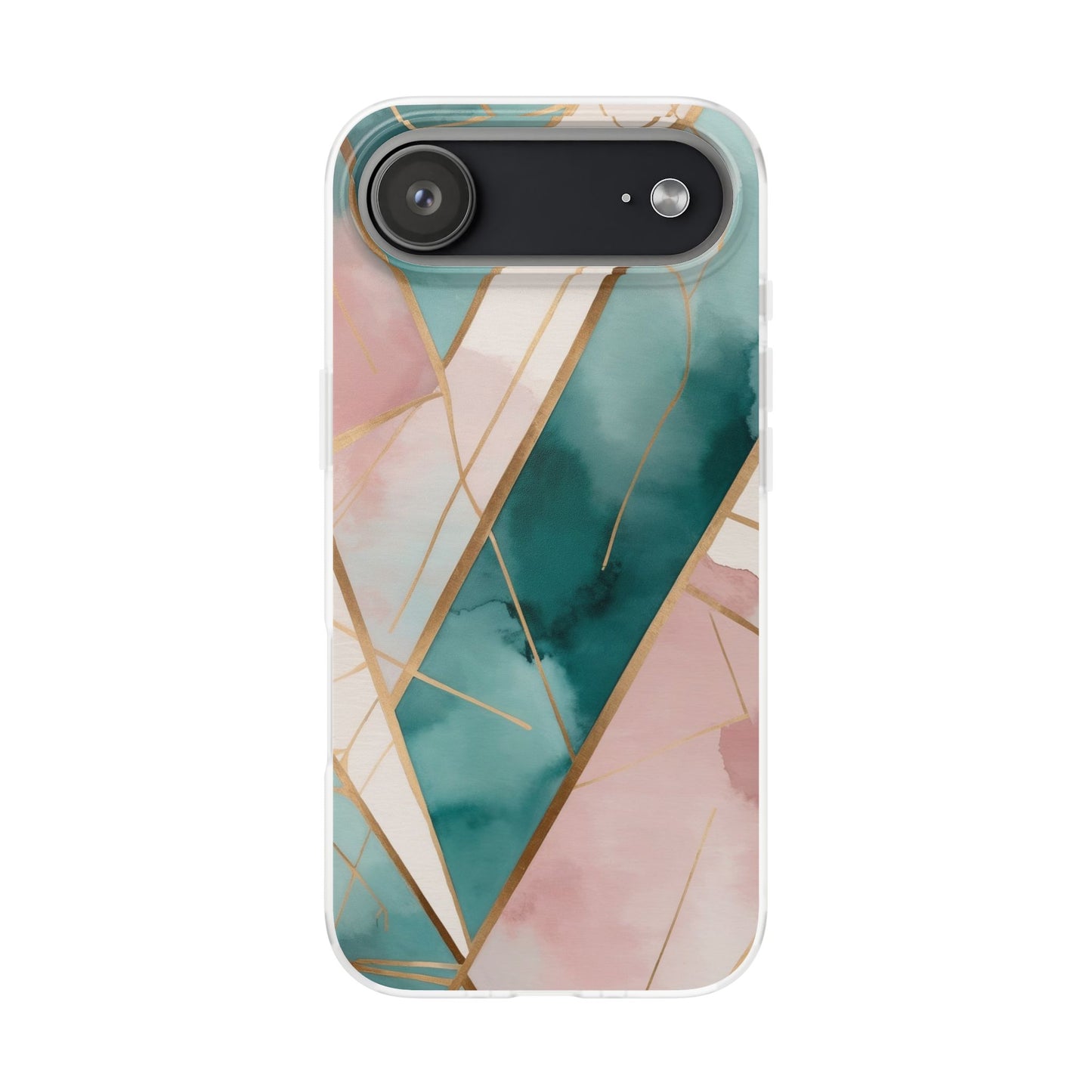 Watercolour Wash & Geometric Gold Lines Phone Case - Pink, Teal & Cream