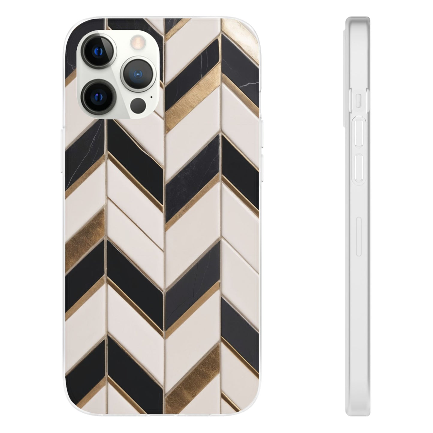 Herringbone Tile Pattern Phone Case - Cream & Charcoal with Gold Inlay