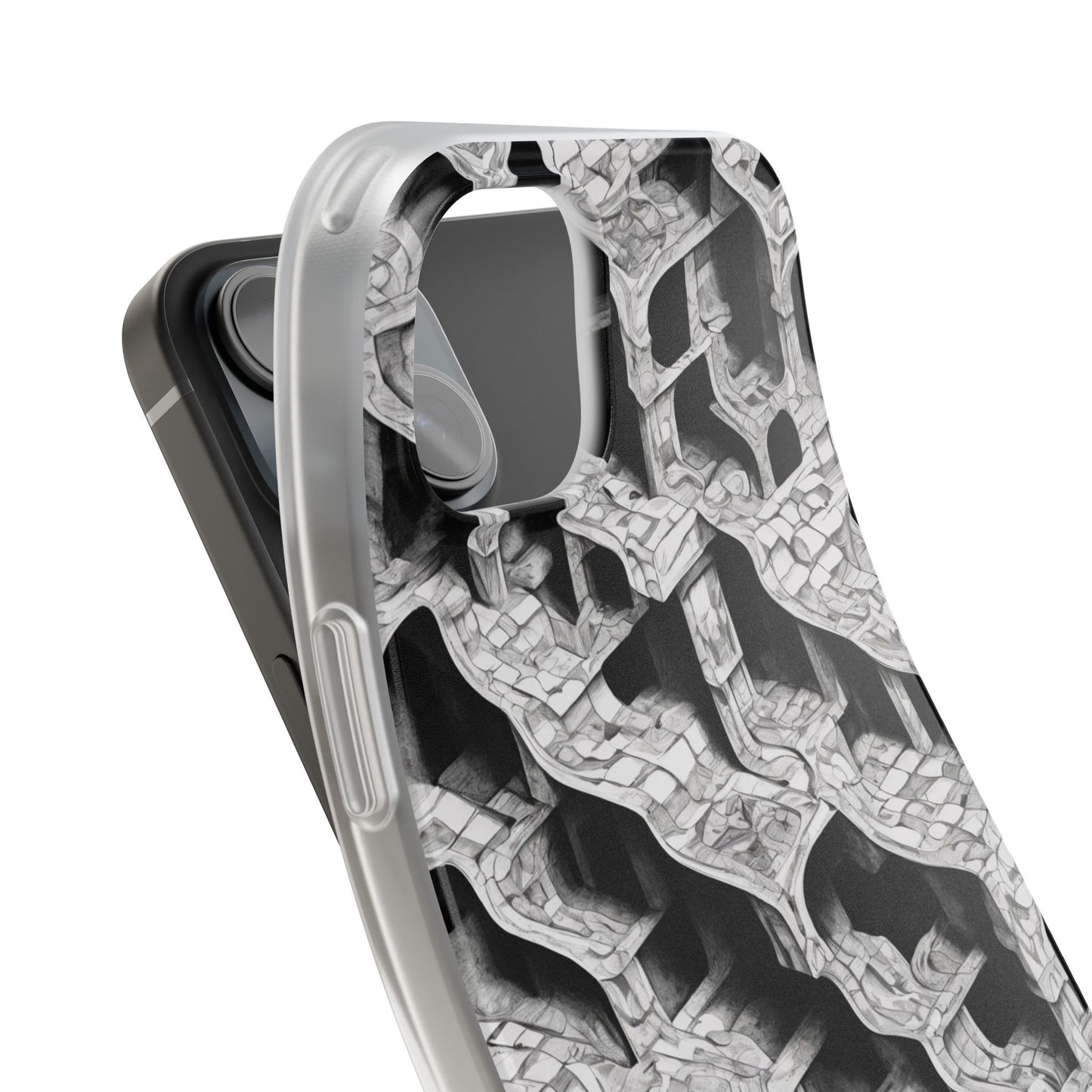 Escher-Style Tessellation Phone Case - Black & White Geometric Illusion
