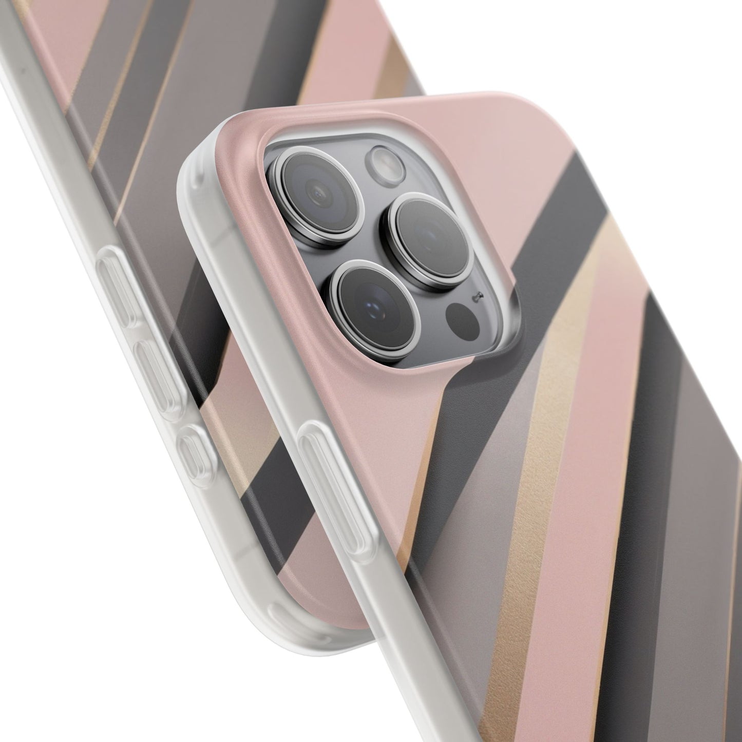 Diagonal Stripe Gradient Phone Case - Blush Pink & Grey with Gold Accents