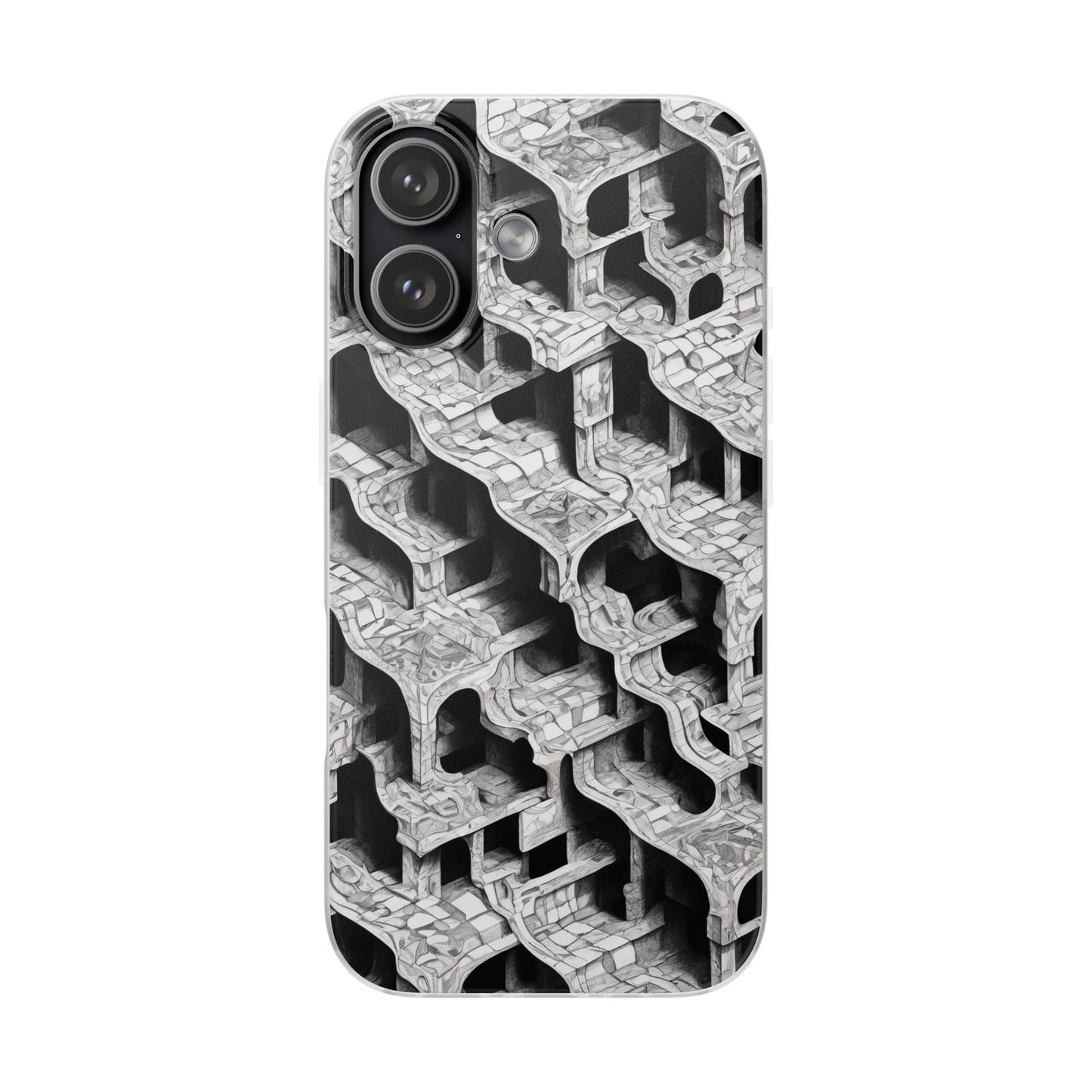 Escher-Style Tessellation Phone Case - Black & White Geometric Illusion