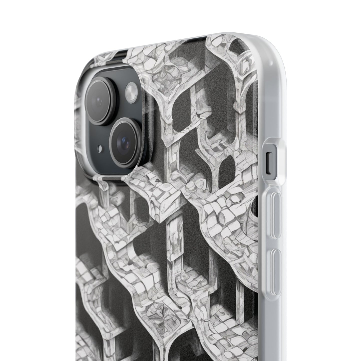 Escher-Style Tessellation Phone Case - Black & White Geometric Illusion