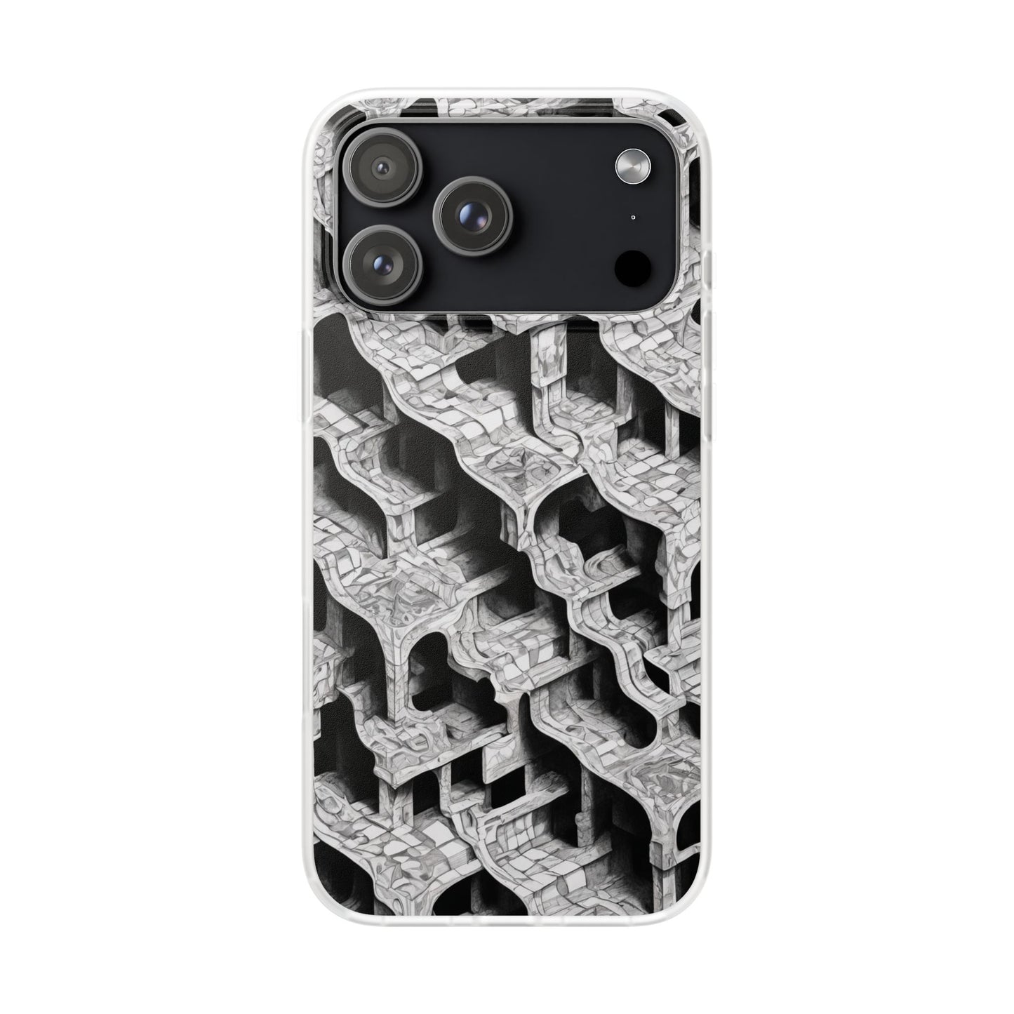 Escher-Style Tessellation Phone Case - Black & White Geometric Illusion