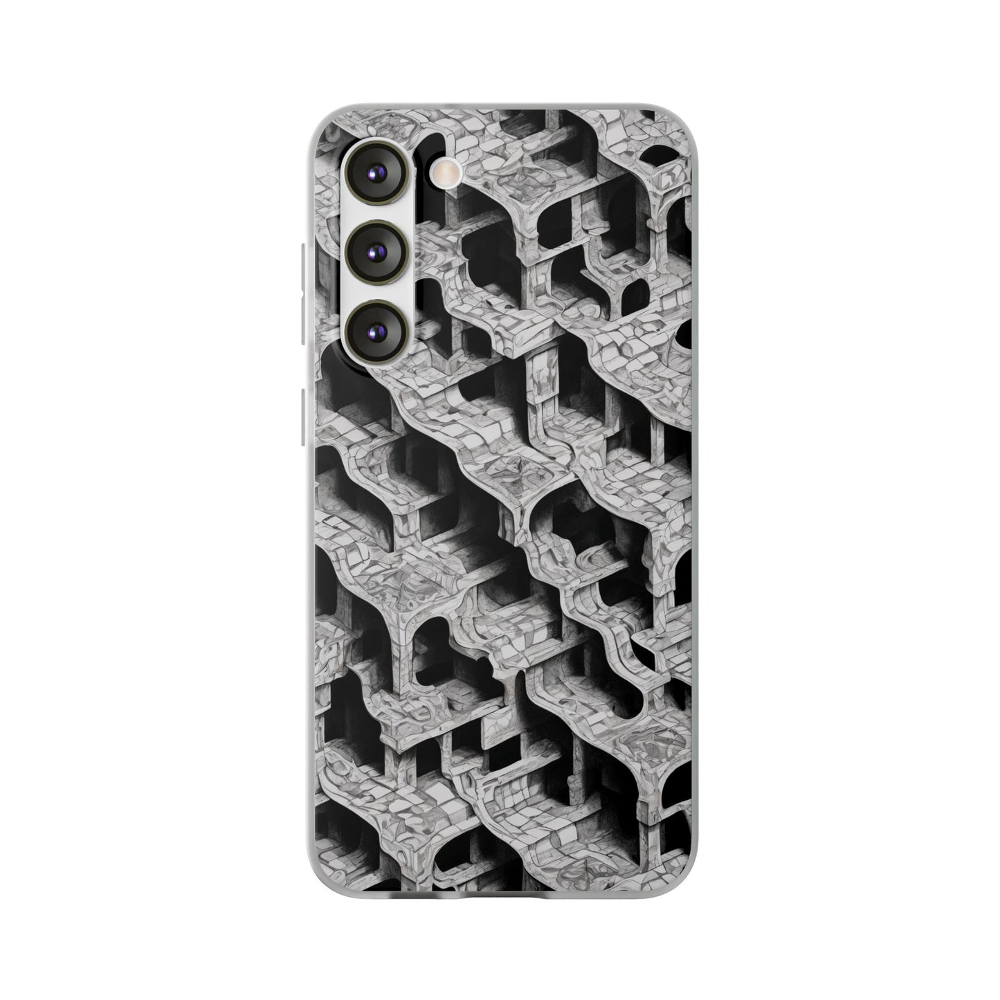 Escher-Style Tessellation Phone Case - Black & White Geometric Illusion