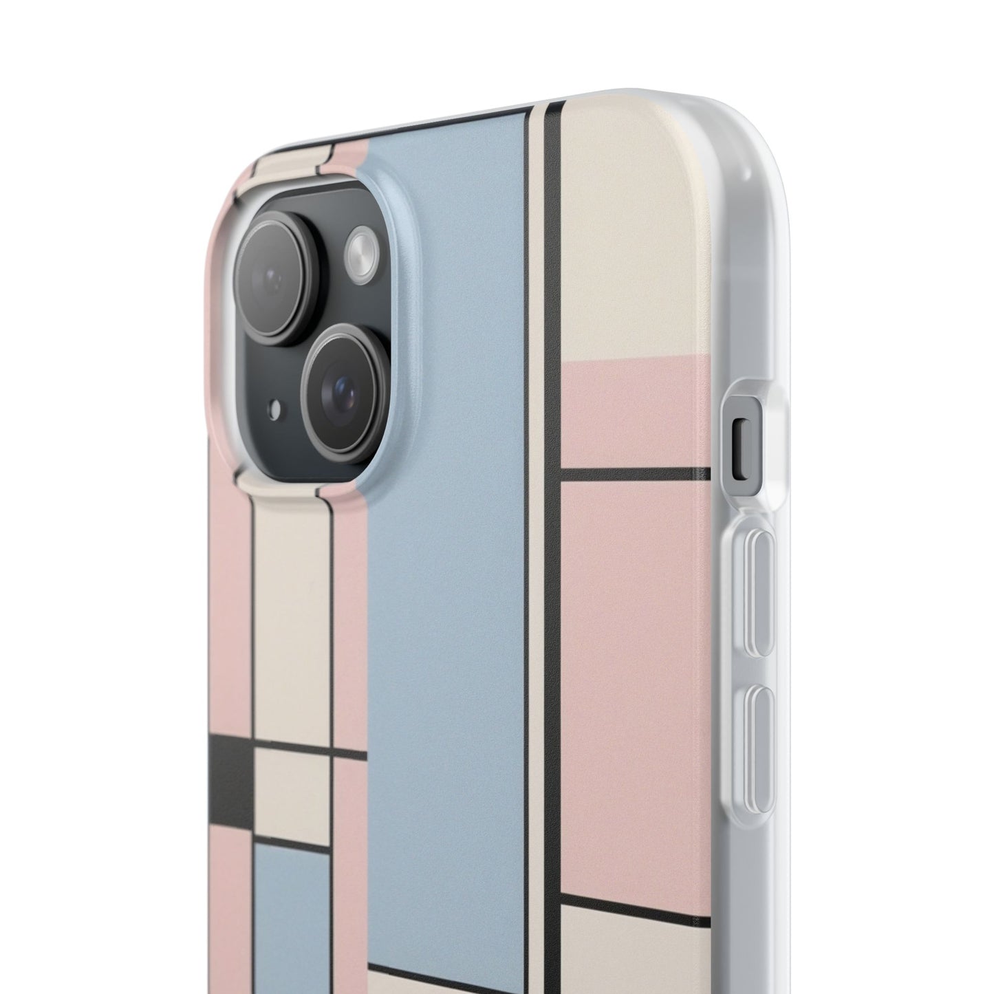 Muted Pastel Mondrian-Style Phone Case - Soft Blue, Pink & Cream