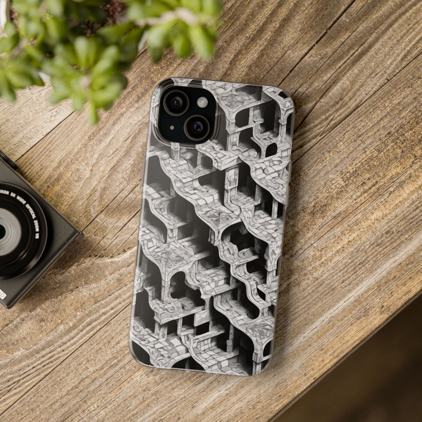 Escher-Style Tessellation Phone Case - Black & White Geometric Illusion