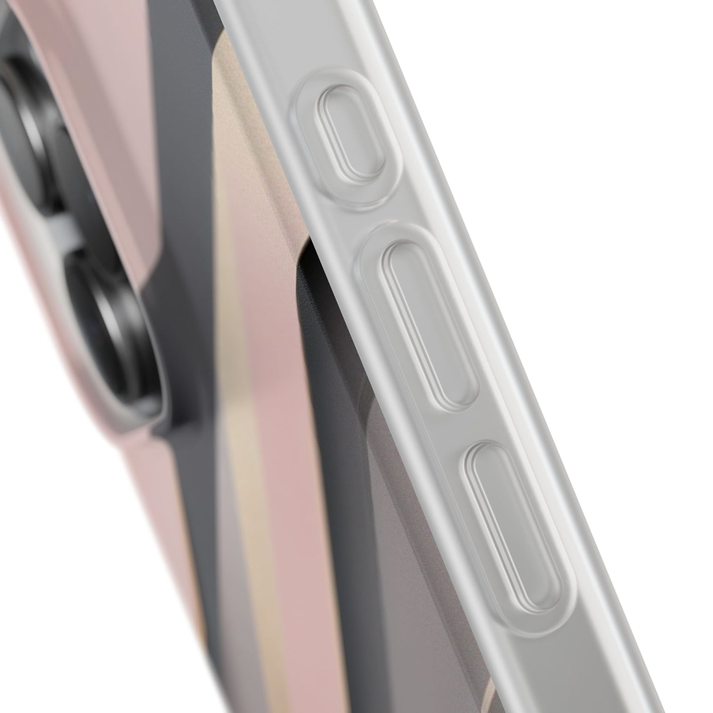Diagonal Stripe Gradient Phone Case - Blush Pink & Grey with Gold Accents