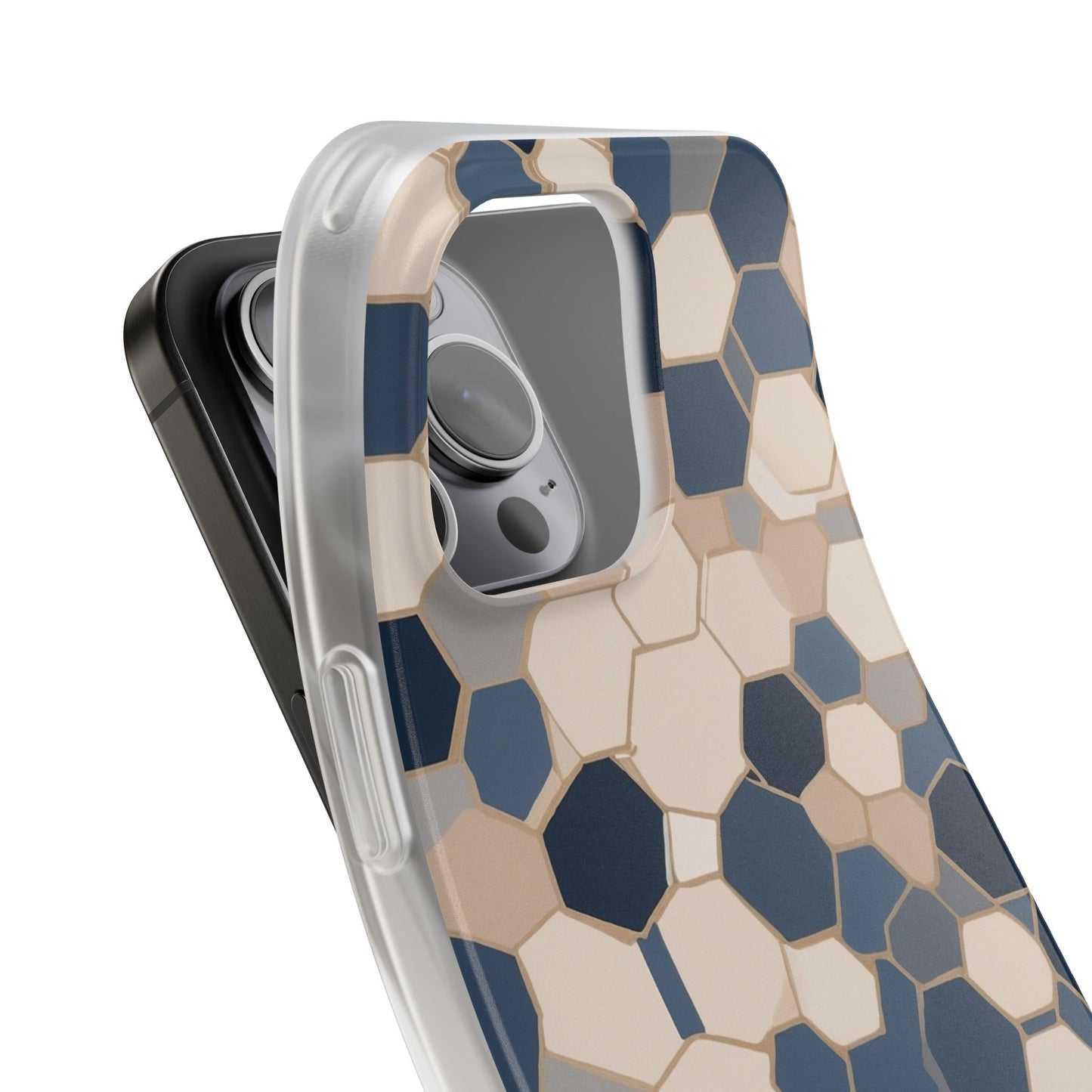 Luxury Geometric Hexagon Pattern Phone Case - Beige & Slate Blue Modern Design
