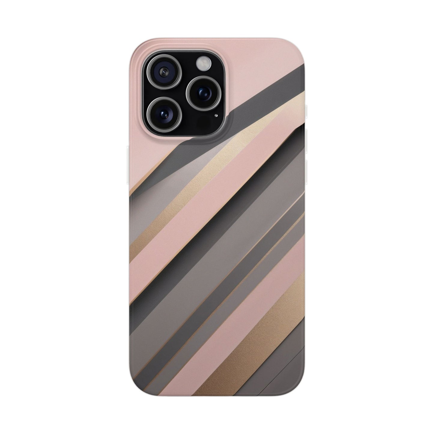 Diagonal Stripe Gradient Phone Case - Blush Pink & Grey with Gold Accents