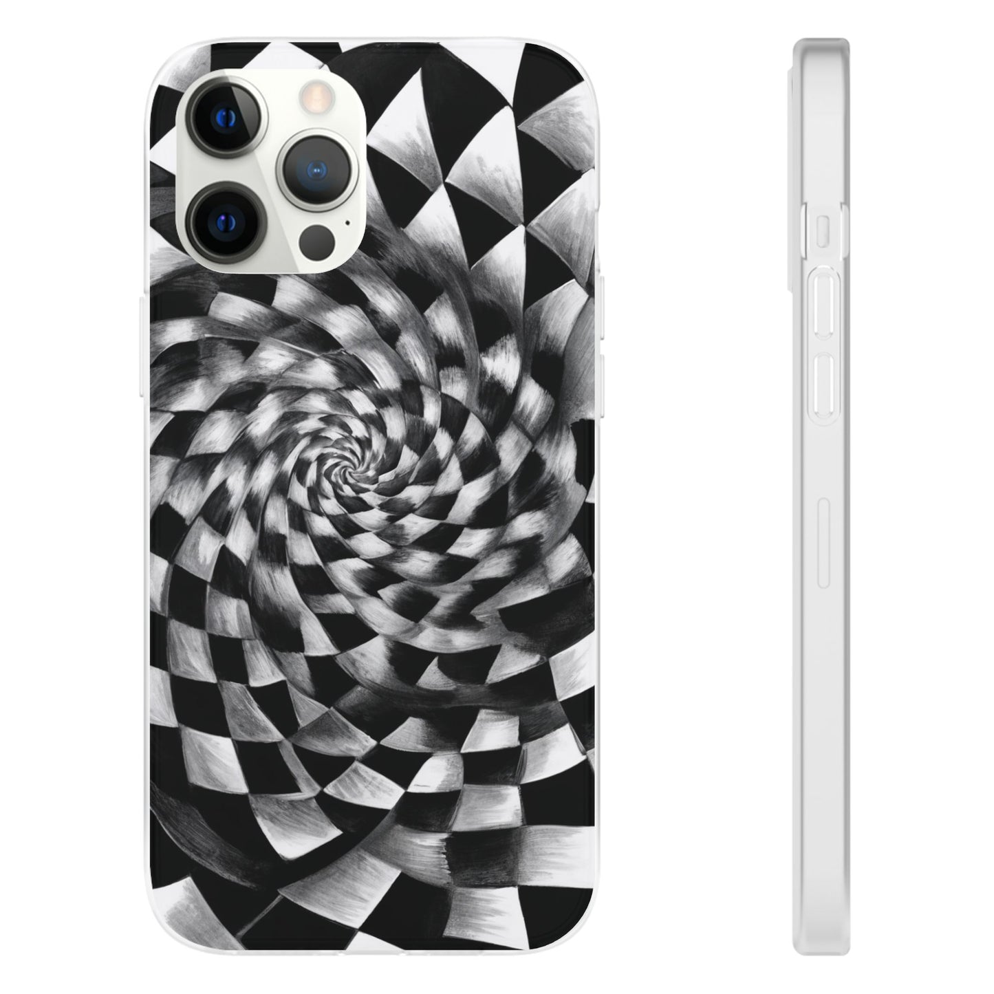 Checkerboard Spiral Illusion Phone Case - Bold Black & White Pattern