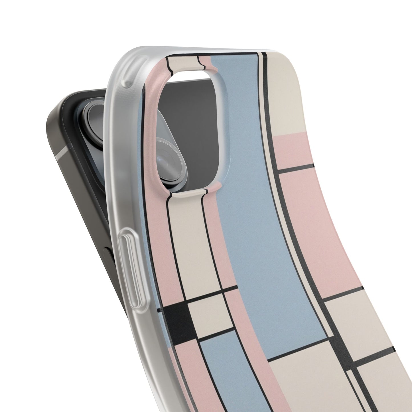 Muted Pastel Mondrian-Style Phone Case - Soft Blue, Pink & Cream