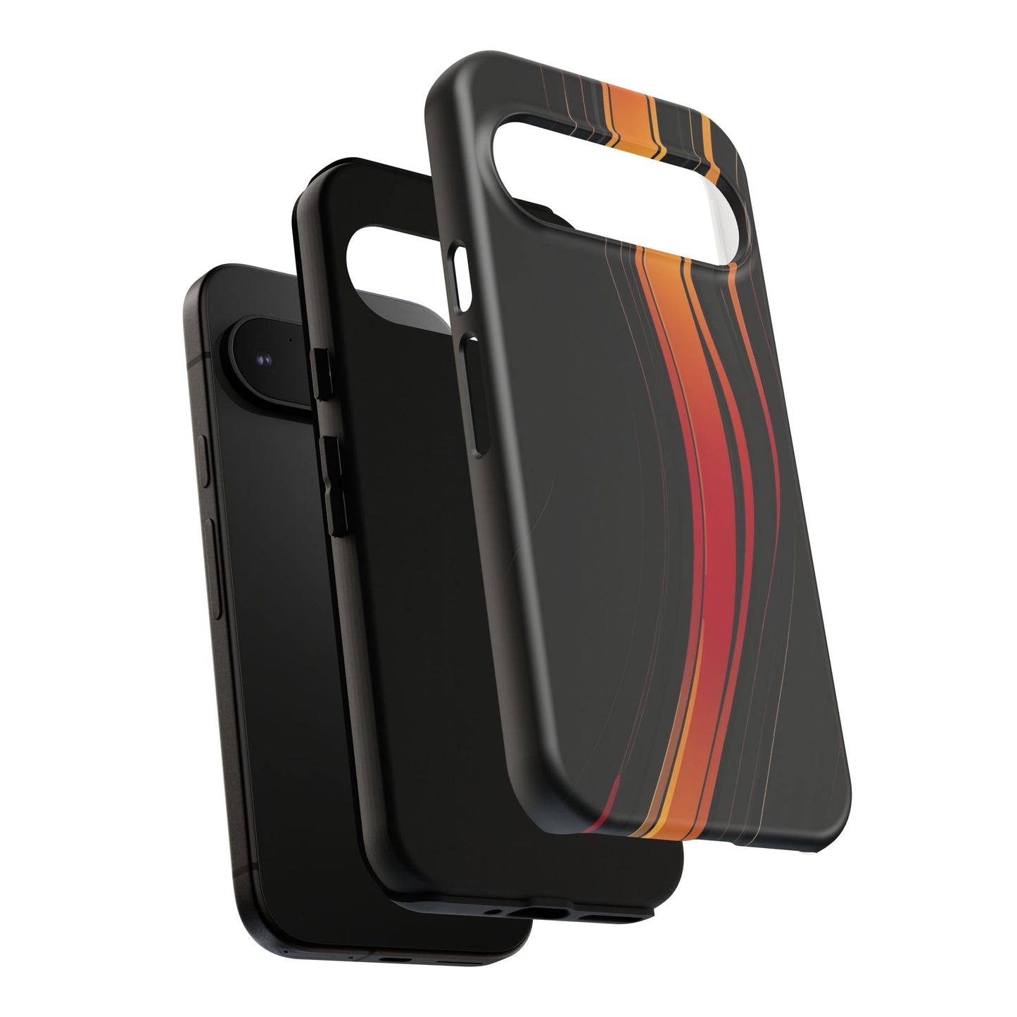 Google Pixel Case - Flame Streak Matte Design | Sleek Black Orange Gradient Phone Cover