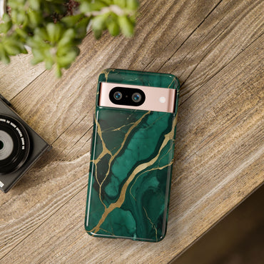 Google Pixel Case - Emerald Luxe Marble with Gold Veins