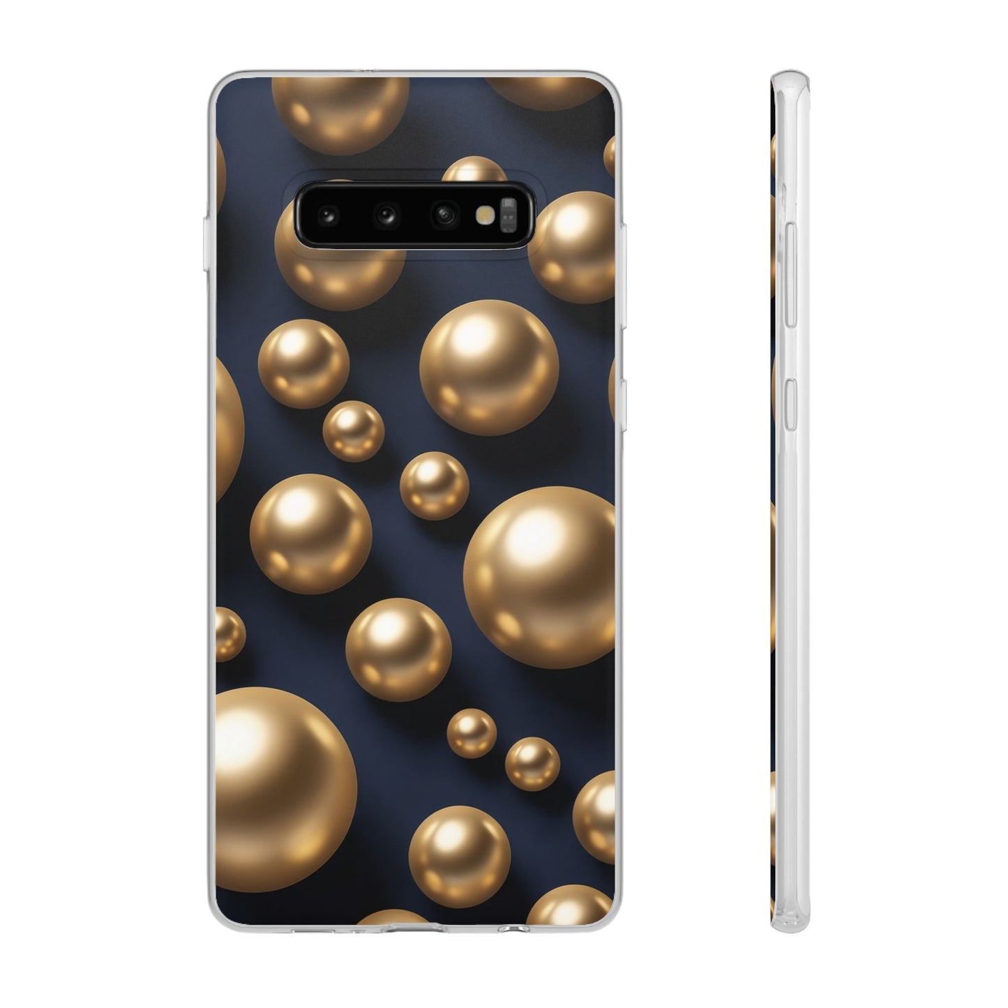 3D Metallic Gold Spheres Phone Case - Matte Navy Background