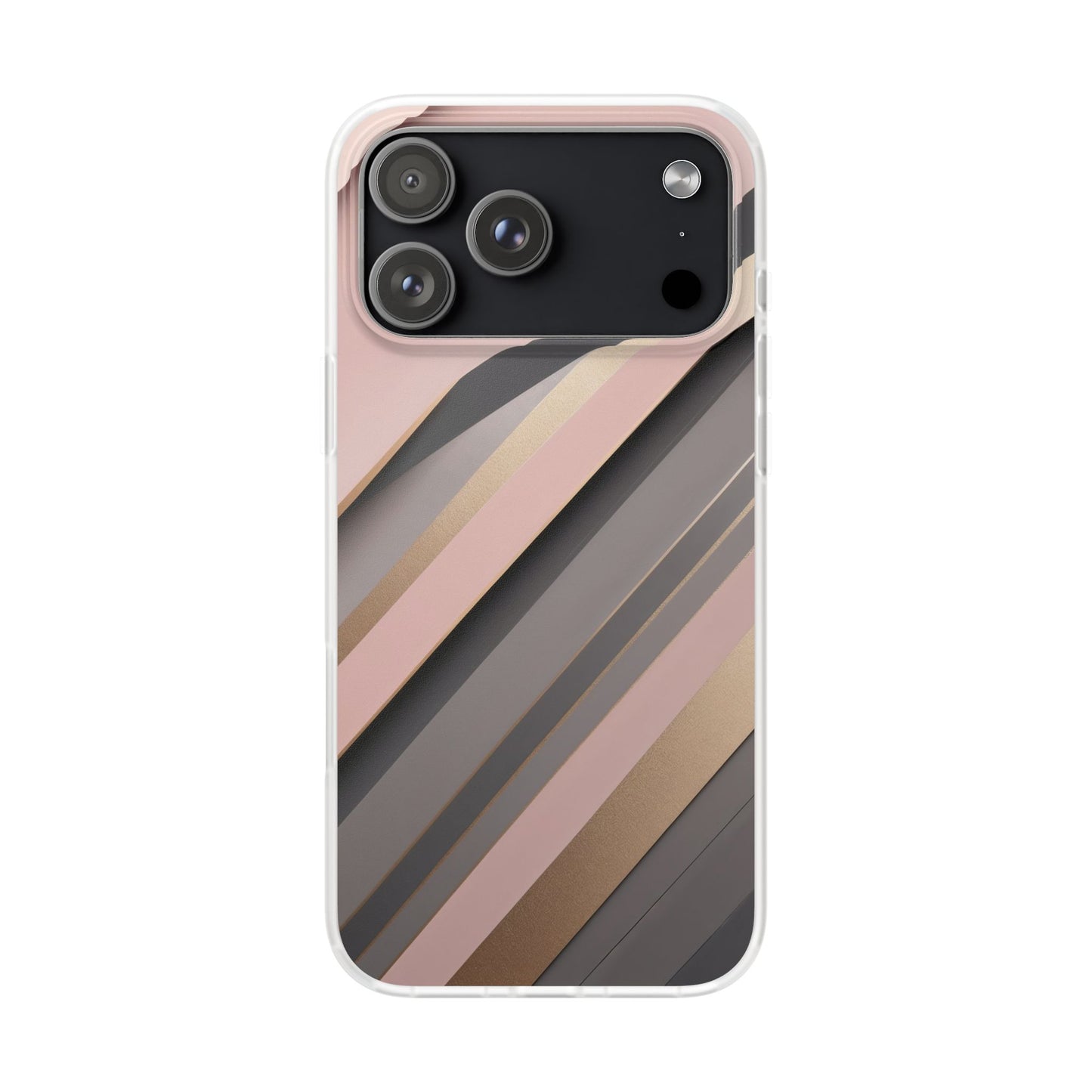 Diagonal Stripe Gradient Phone Case - Blush Pink & Grey with Gold Accents