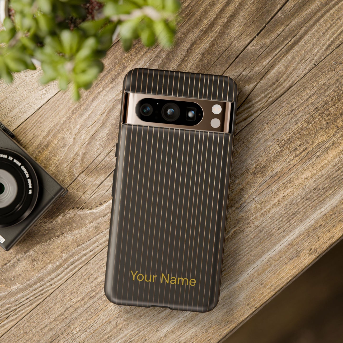 Personalised Google Pixel Case - Custom Name Black & Gold Pinstripe | Pixel 6 7 8 9 Pro Matte Cover
