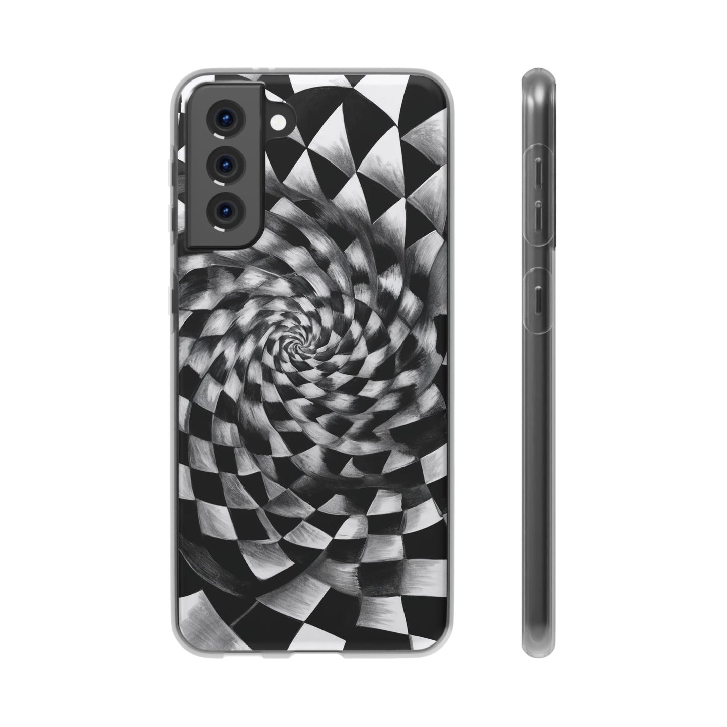 Checkerboard Spiral Illusion Phone Case - Bold Black & White Pattern