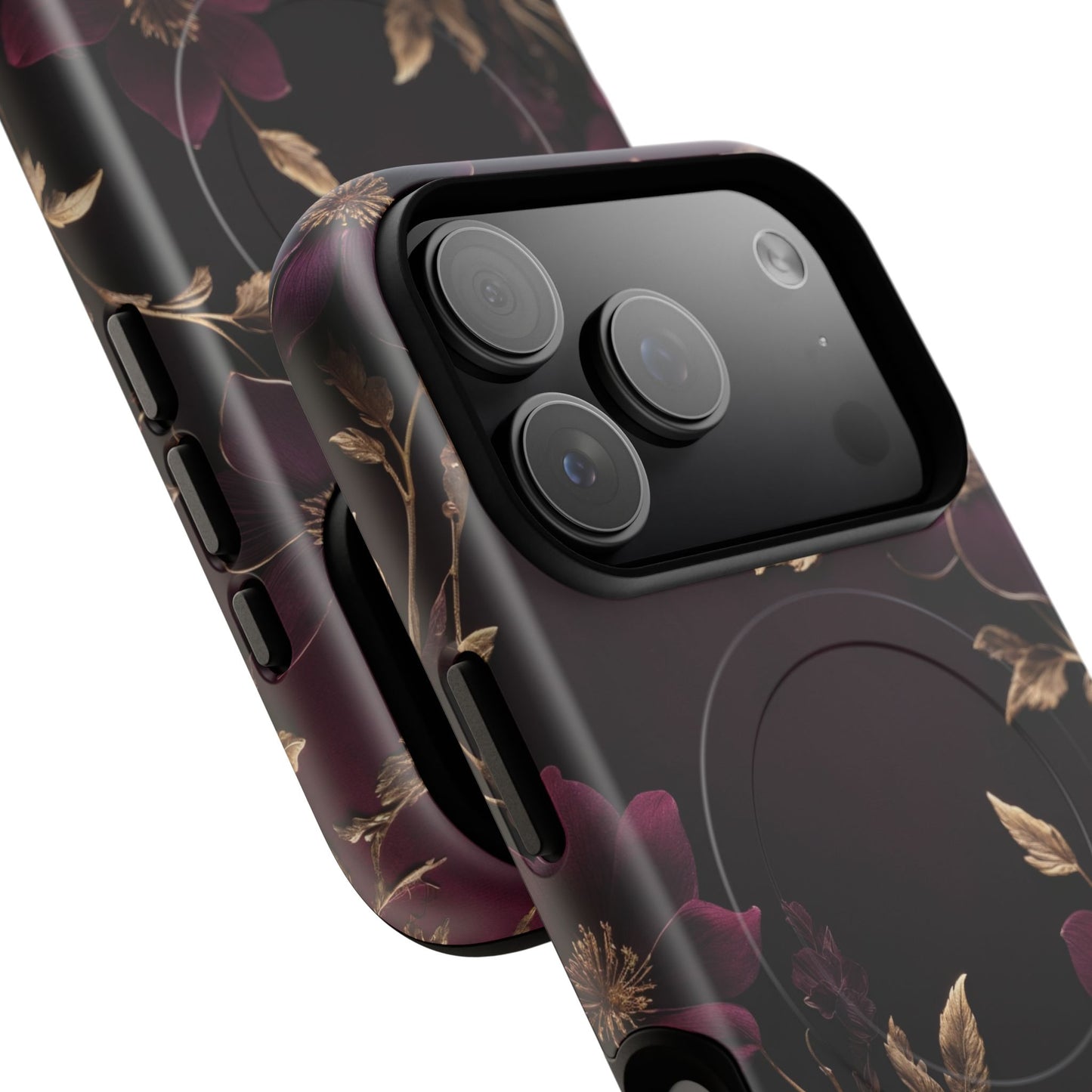 Velvet Noir Floral iPhone Case - Premium MagSafe Protective Cover