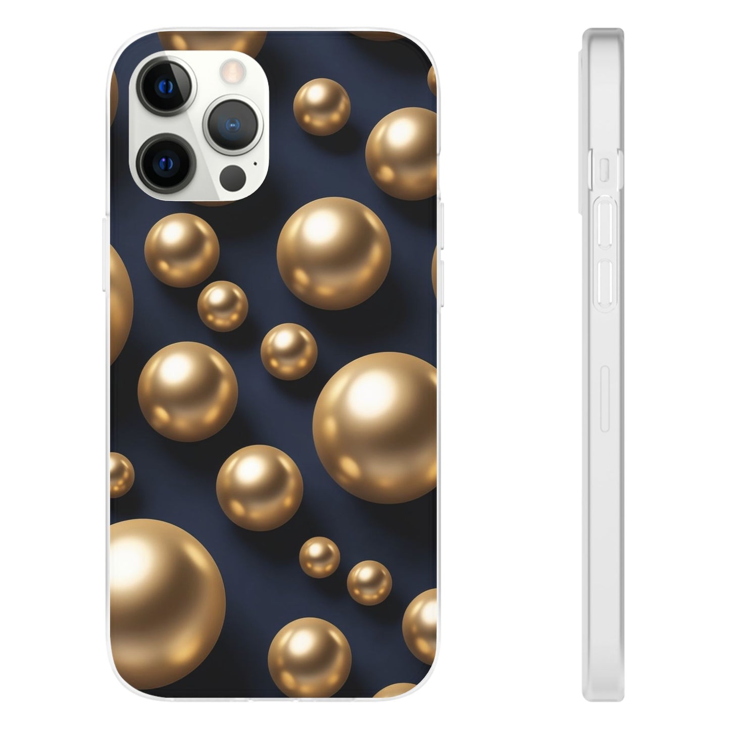 3D Metallic Gold Spheres Phone Case - Matte Navy Background