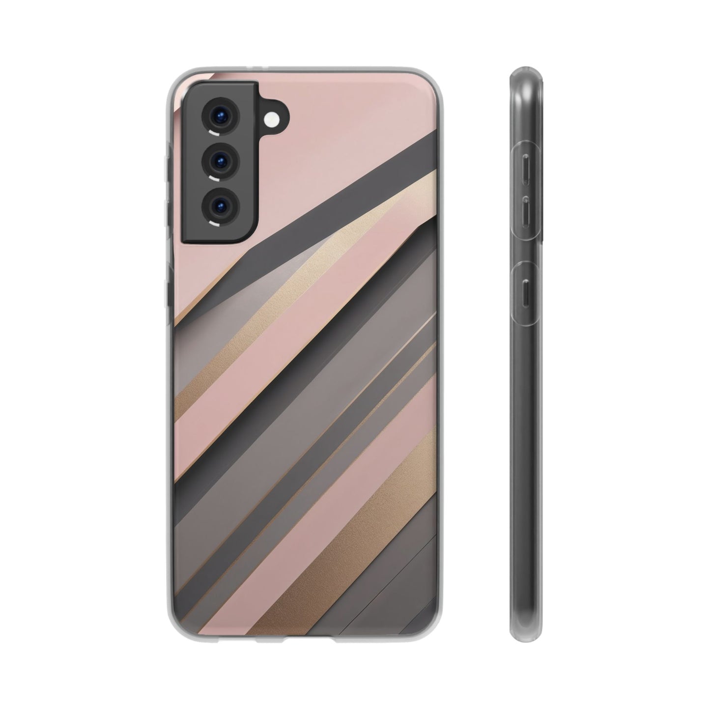 Diagonal Stripe Gradient Phone Case - Blush Pink & Grey with Gold Accents