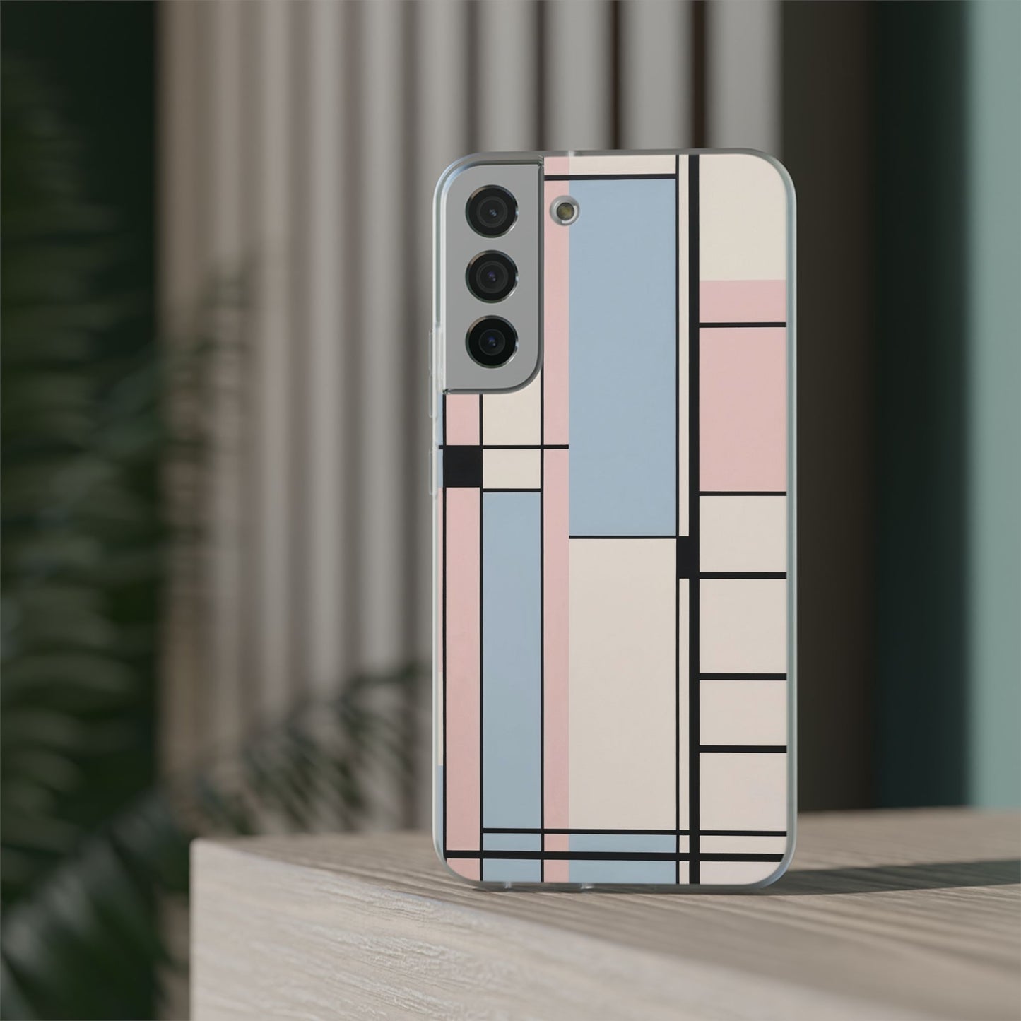 Muted Pastel Mondrian-Style Phone Case - Soft Blue, Pink & Cream