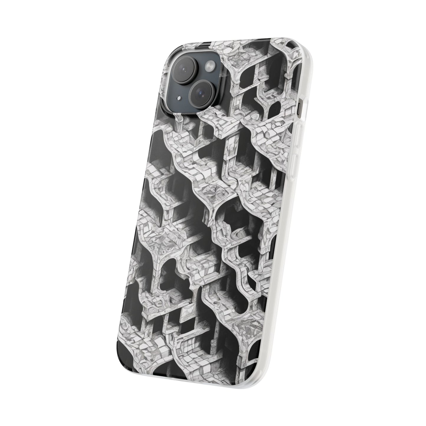 Escher-Style Tessellation Phone Case - Black & White Geometric Illusion