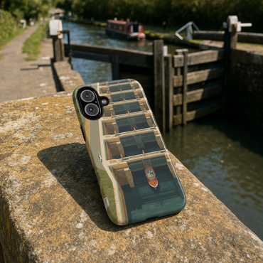 Stylised Canal Lock Flight iPhone Case – Heritage Narrowboat Design lifestyle image