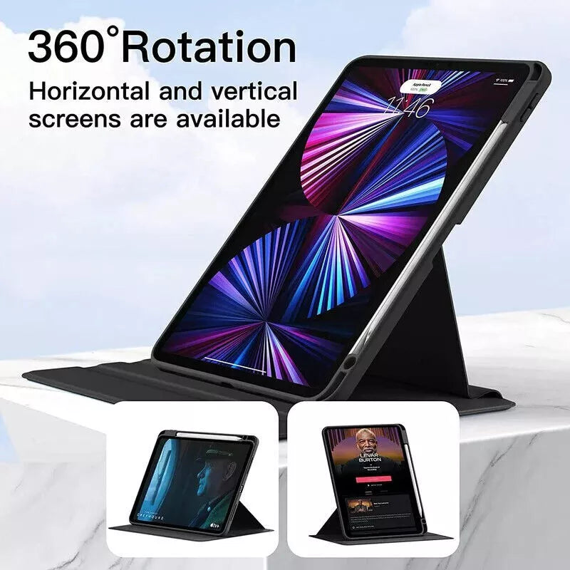 Multi-Angle Rotating iPad Case - Smart Stand Cover Pencil Slot