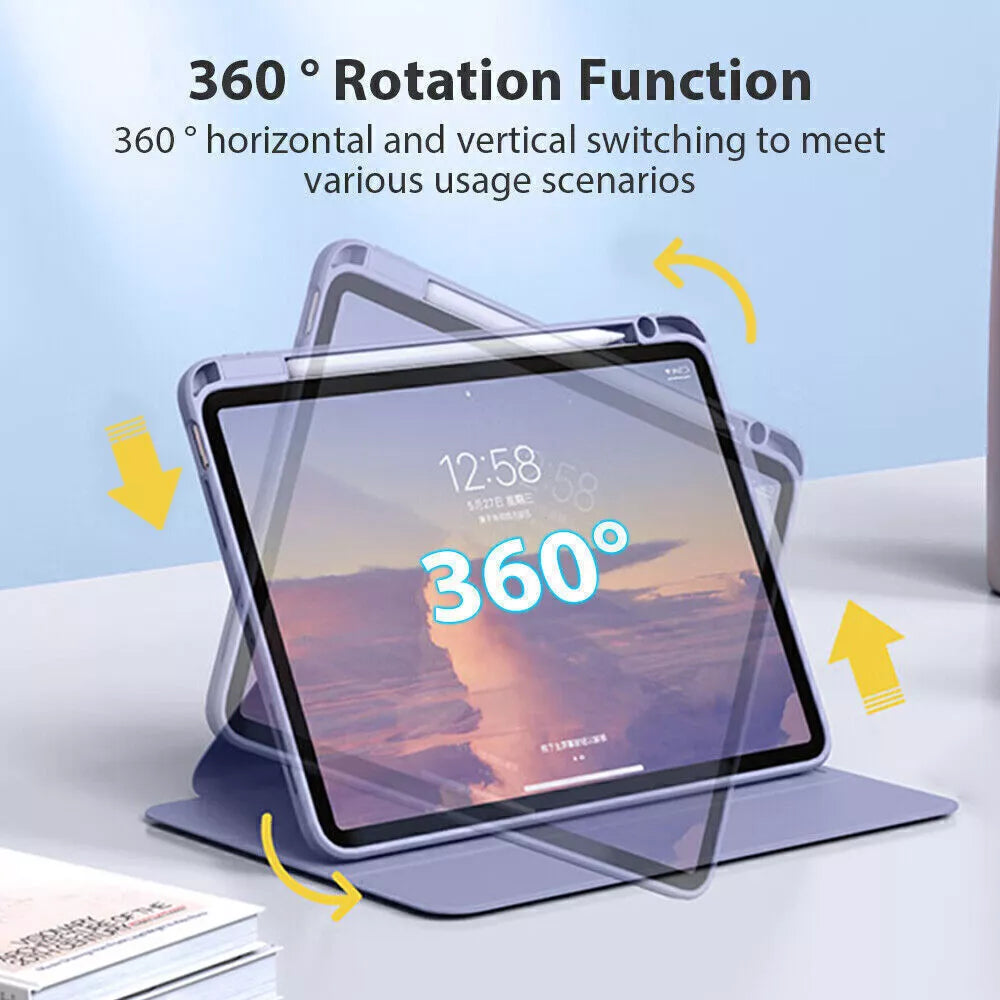 Multi-Angle Rotating iPad Case - Smart Stand Cover Pencil Slot