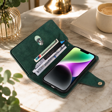 Luxury Wallet Phone Case with Zip Pocket, Card Holder & Wrist Strap