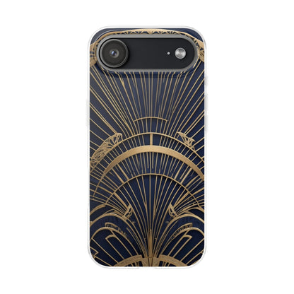 Art Deco Fan Motif Phone Case - Navy & Gold Luxury Design